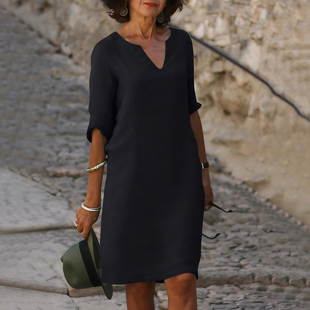 Robe midi femme d'été, coupe fluide, quatorze coloris, noir