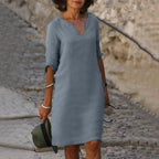 Robe midi femme d'été, coupe fluide, quatorze coloris, gris