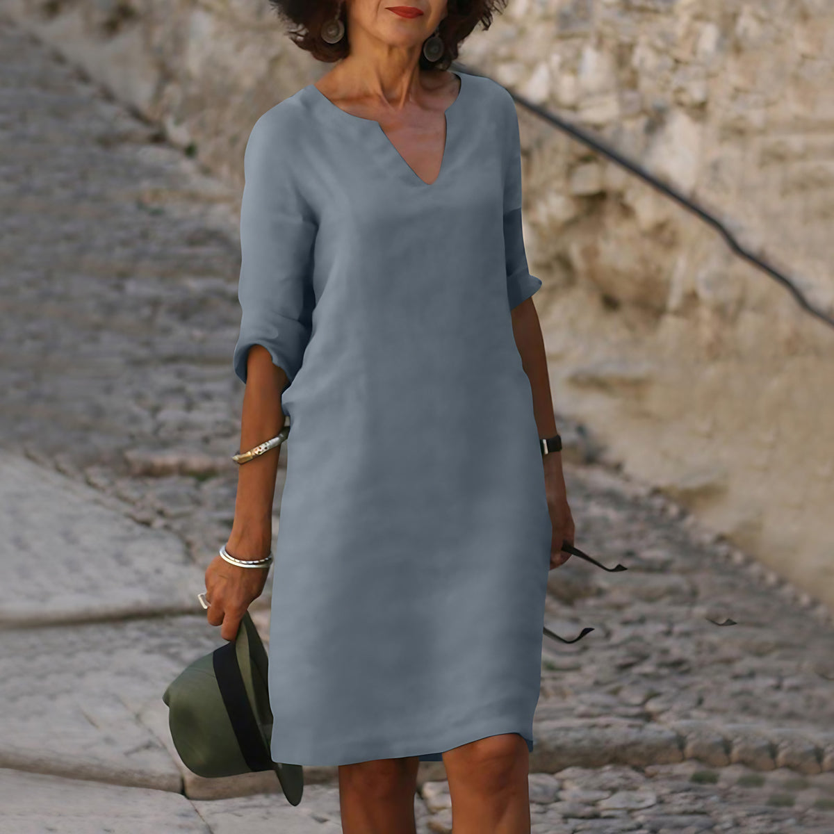 Robe midi femme d'été, coupe fluide, quatorze coloris, gris