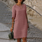 Robe midi femme d'été, coupe fluide, quatorze coloris, rose