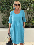 Robe midi ample à poches latérales, cinq coloris, du S au 3XL, bleu ciel
