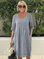 Robe midi ample à poches latérales, cinq coloris, du S au 3XL, gris