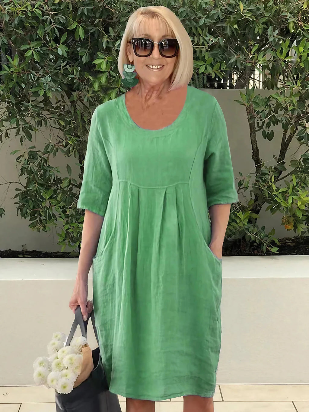 Robe midi ample à poches latérales, cinq coloris, du S au 3XL, vert