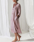 Robe midi d'été boutonnée, manches longues, fentes sur les côtés, rose