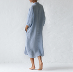 Robe midi d'été boutonnée, manches longues, fentes sur les côtés