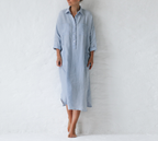 Robe midi d'été boutonnée, manches longues, fentes sur les côtés