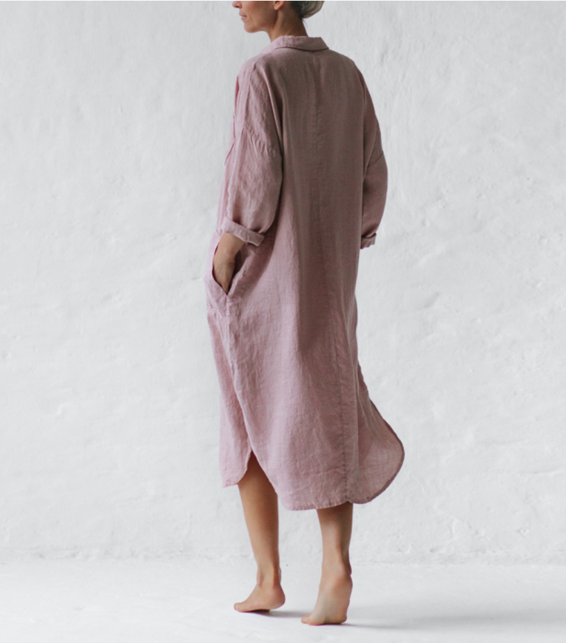Robe midi d'été boutonnée, manches longues, fentes sur les côtés