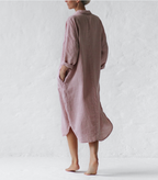 Robe midi d'été boutonnée, manches longues, fentes sur les côtés