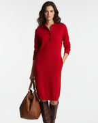 Robe midi femme fluide à col boutonné, quatre coloris, rouge