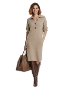 Robe midi femme fluide à col boutonné, quatre coloris, kaki