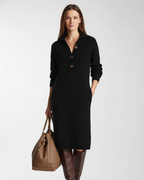 Robe midi femme fluide à col boutonné, quatre coloris, noir