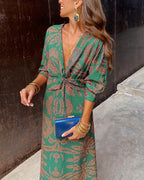 Robe midi ajustée femme, décolleté en V, zip au dos, vert