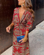 Robe midi ajustée femme, décolleté en V, zip au dos, rouge