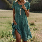 Robe midi à pois femme, taille haute et coupe trapèze, vert