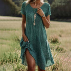 Robe midi à pois femme, taille haute et coupe trapèze