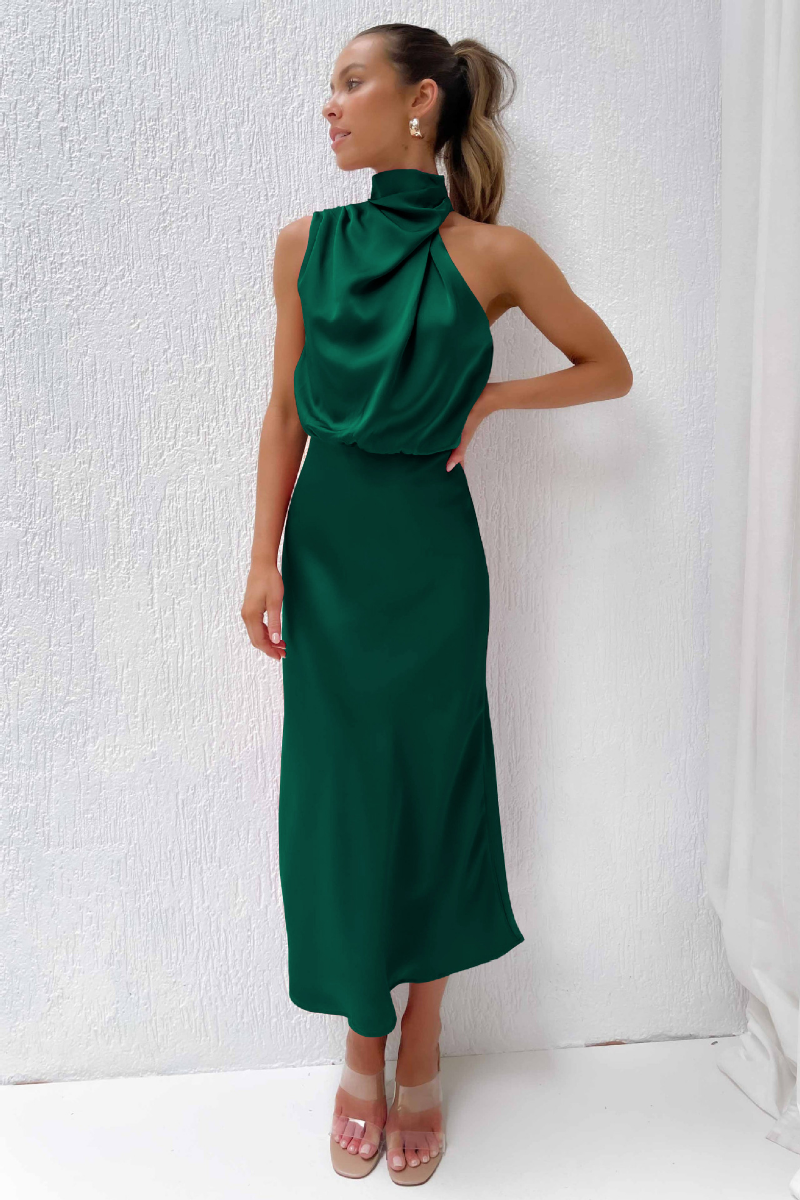 Robe midi ajustée femme à col asymétrique, manches longues