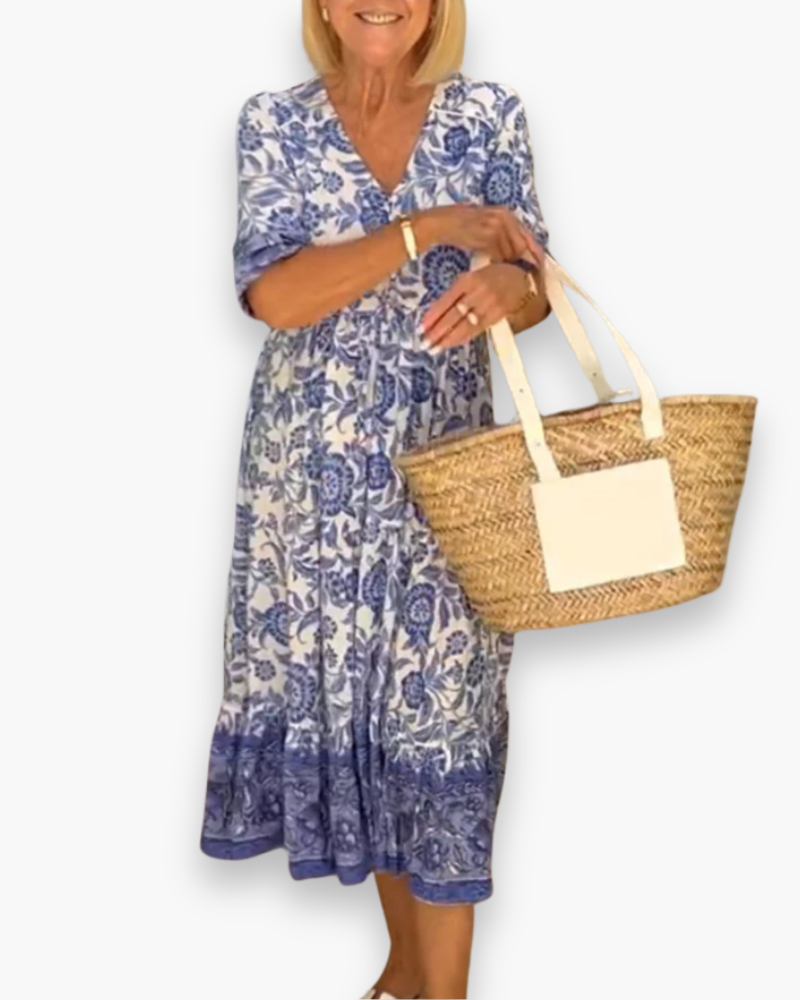 Robe midi fleurie femme col V, coupe fluide, du S au 5XL