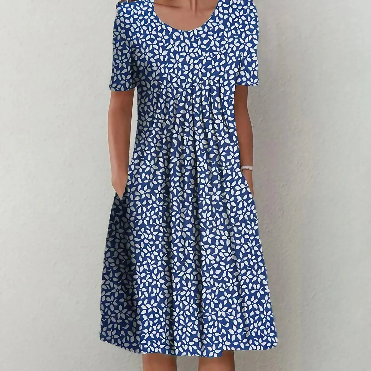 Robe midi fleurie à manches courtes, cinq coloris, du S au 3XL, bleu à fleurs