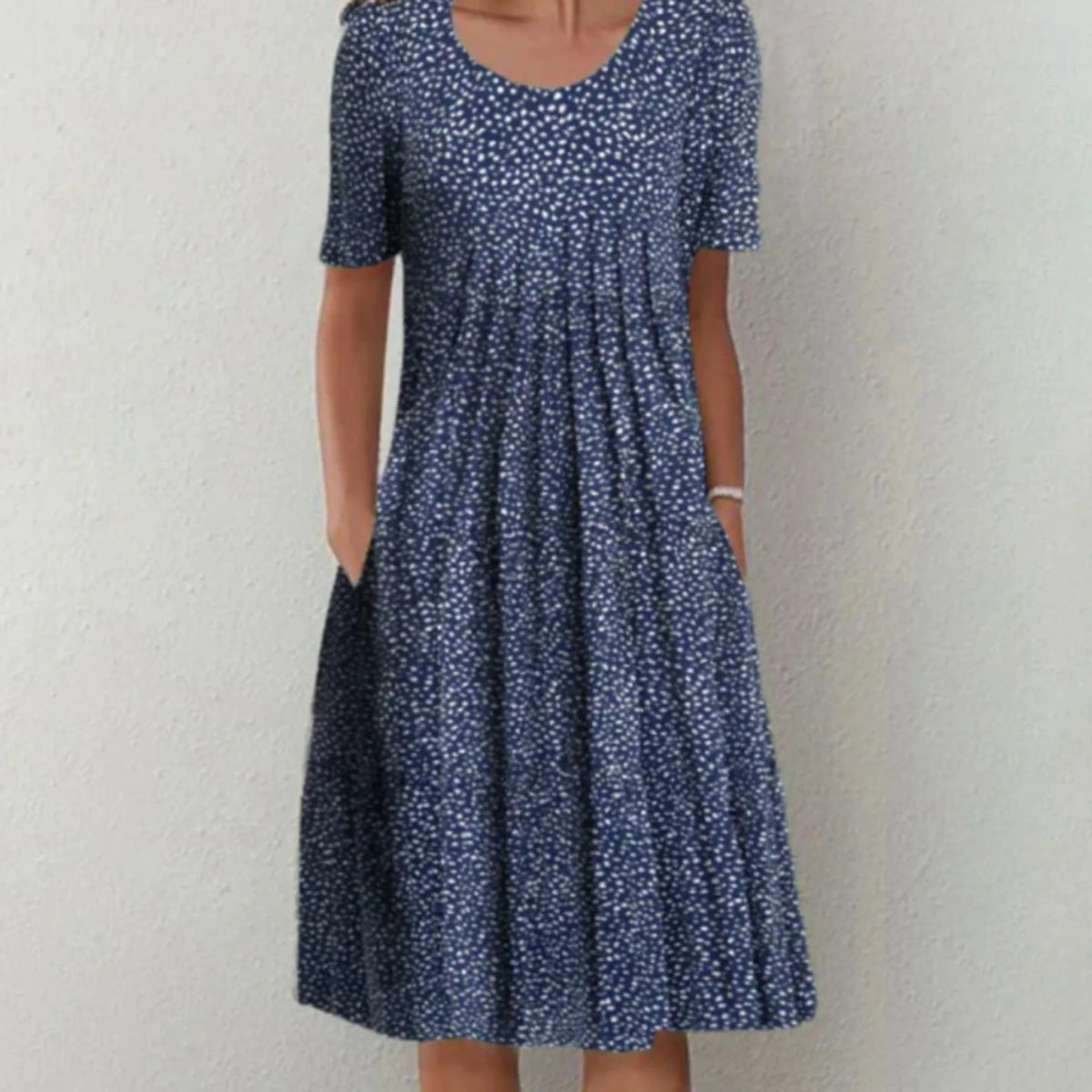 Robe midi fleurie à manches courtes, cinq coloris, du S au 3XL, bleu à pois
