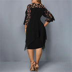 Robe midi grande taille femme col rond, manches ornées, L au 6XL