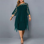 Robe midi grande taille femme col rond, manches ornées, L au 6XL, vert