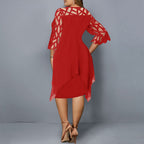 Robe midi grande taille femme col rond, manches ornées, L au 6XL