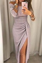 Robe midi femme à paillettes, pour soirée, cocktail ou mariage, rose