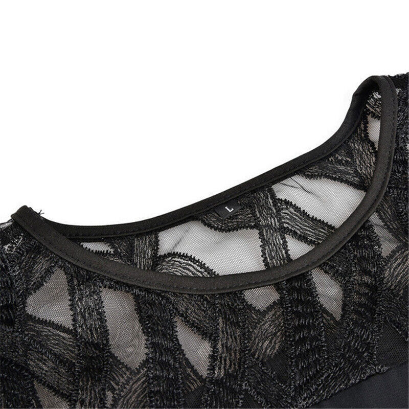 Robe midi grande taille femme, col rond, manches en dentelle