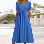 Robe midi femme coupe trapèze, cinq coloris, du S au 2XL, bleu