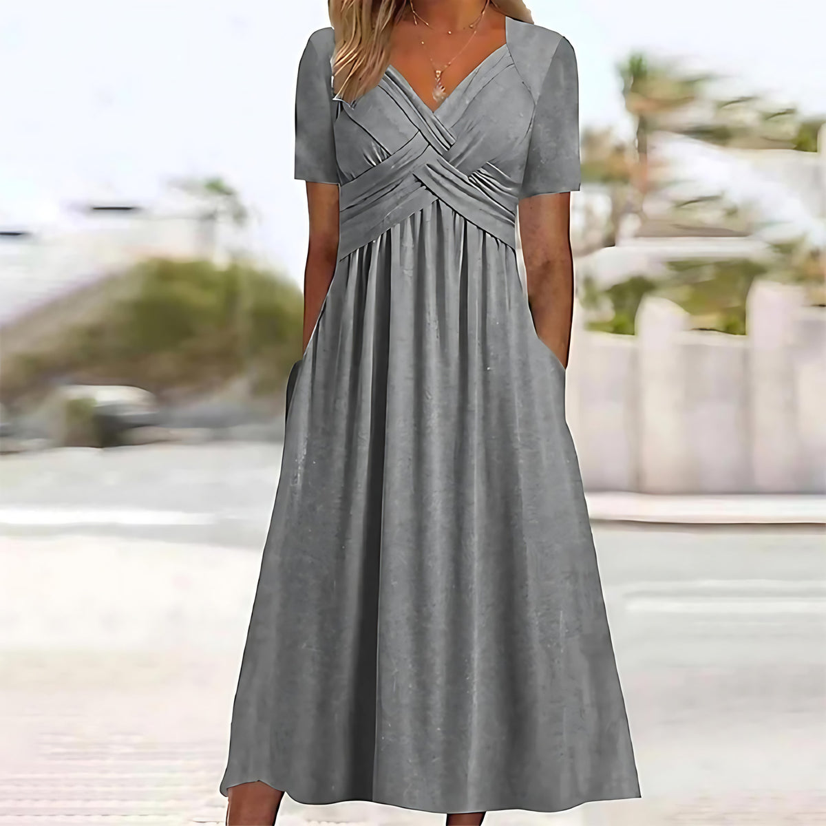 Robe midi femme coupe trapèze, cinq coloris, du S au 2XL, gris