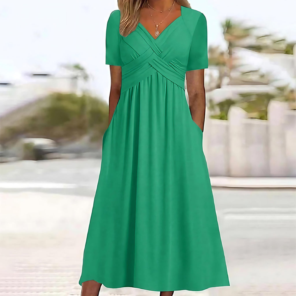 Robe midi femme coupe trapèze, cinq coloris, du S au 2XL, vert