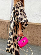 Robe midi léopard femme à manches 3/4, coupe ample