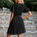 Robe midi plissée femme, ceinture à nouer amovible