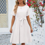 Robe midi plissée femme, ceinture à nouer amovible