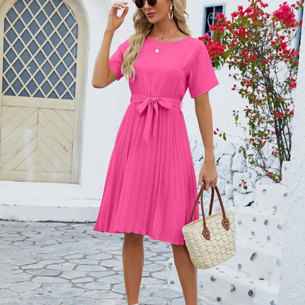 Robe midi plissée femme, ceinture à nouer amovible