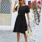 Robe midi plissée femme, ceinture à nouer amovible