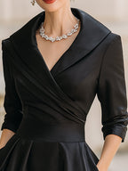 Robe midi plissée femme, coupe trapèze, manches longues