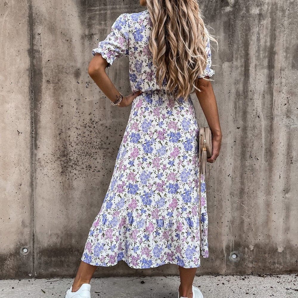 Robe portefeuille femme à imprimé tropical, col V, ceinture