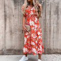 Robe portefeuille femme à imprimé tropical, col V, ceinture, orange