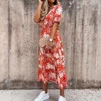 Robe portefeuille femme à imprimé tropical, col V, ceinture