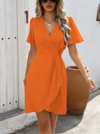 Robe portefeuille midi d'été à manches courtes, cinq coloris