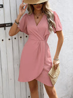 Robe portefeuille midi d'été à manches courtes, cinq coloris