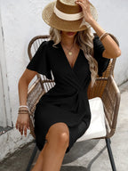 Robe portefeuille midi d'été à manches courtes, cinq coloris