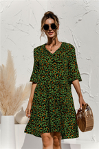 Robe courte femme à volants, col V, taille basse, vert