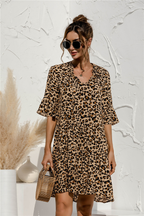 Robe courte femme à volants, col V, taille basse, jaune
