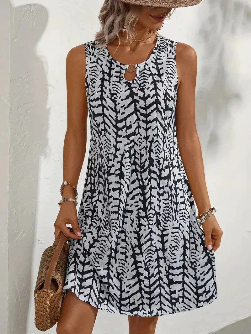 Robe courte imprimée femme sans manches, trois coloris