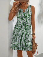 Robe courte imprimée femme sans manches, trois coloris, vert