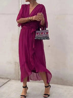 Robe longue fluide à col V, dix coloris, du S au 5XL, pourpre foncé
