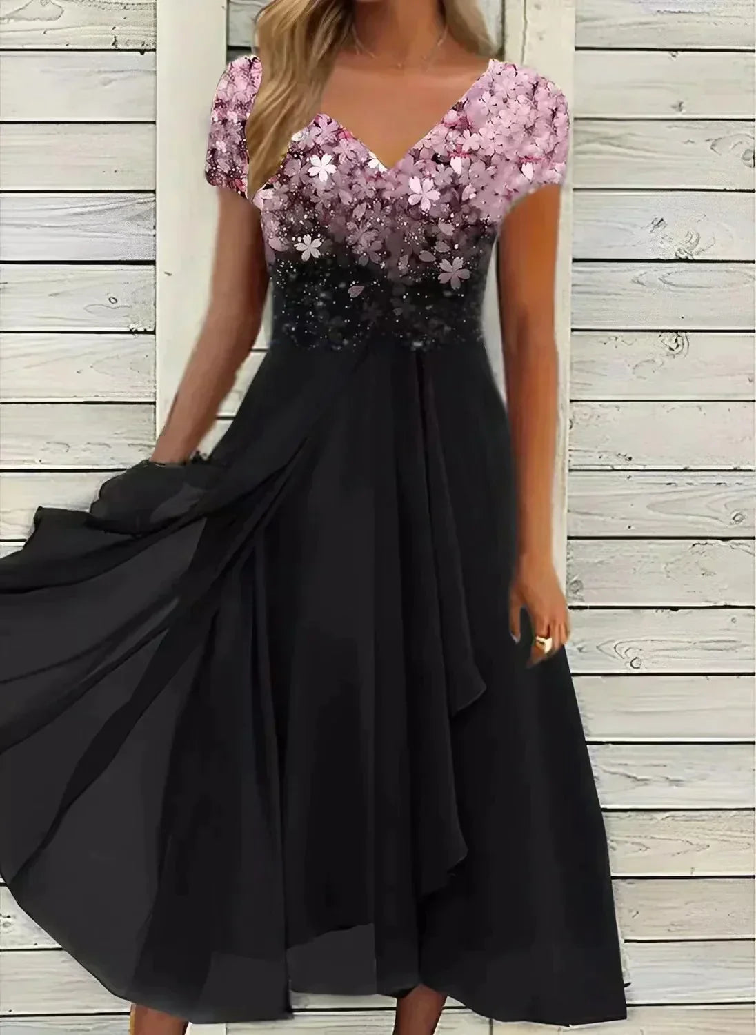 Robe midi en mousseline pour soirée et mariage, six coloris, rose et noir