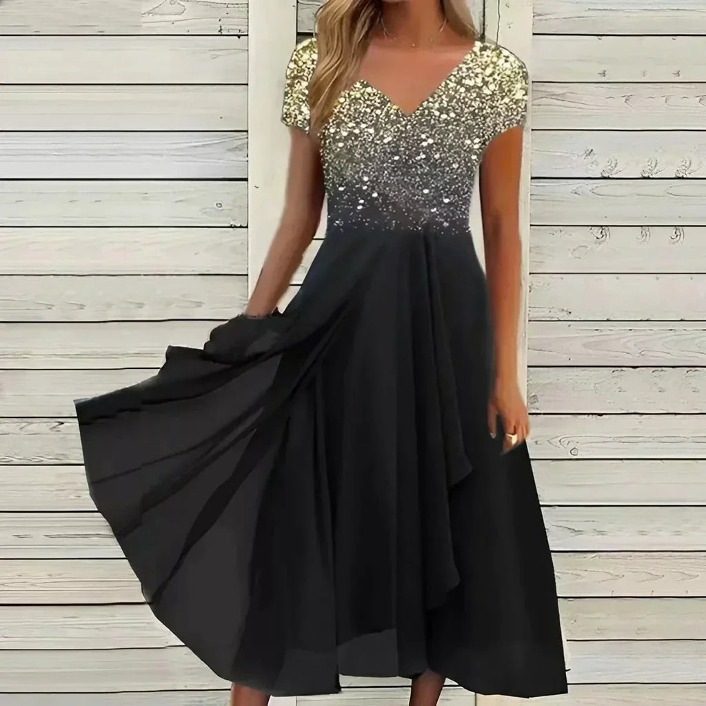 Robe midi en mousseline pour soirée et mariage, six coloris, doré et noir